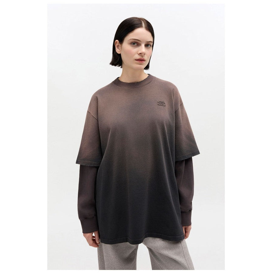 Heavy cotton double-layer long-sleeve t-shirt in washed effect colour phantom by GANNI