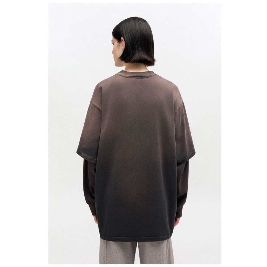 Heavy cotton double-layer long-sleeve t-shirt in washed effect colour phantom by GANNI