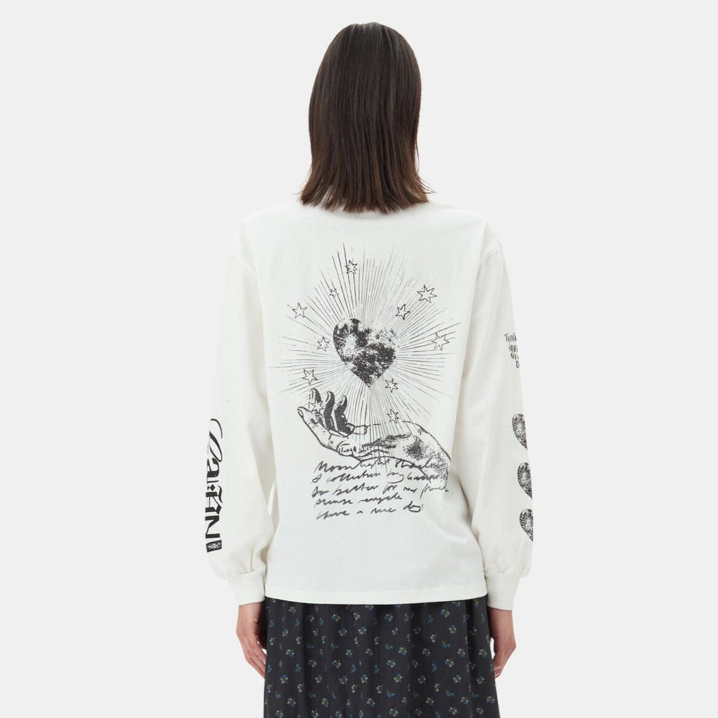 GANNI future heavy long sleeve t-shirt moon star graphic logo white egret