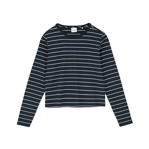 SKALL STUDIO Loui long sleeve top navy blue and white stripe organic cotton relaxed