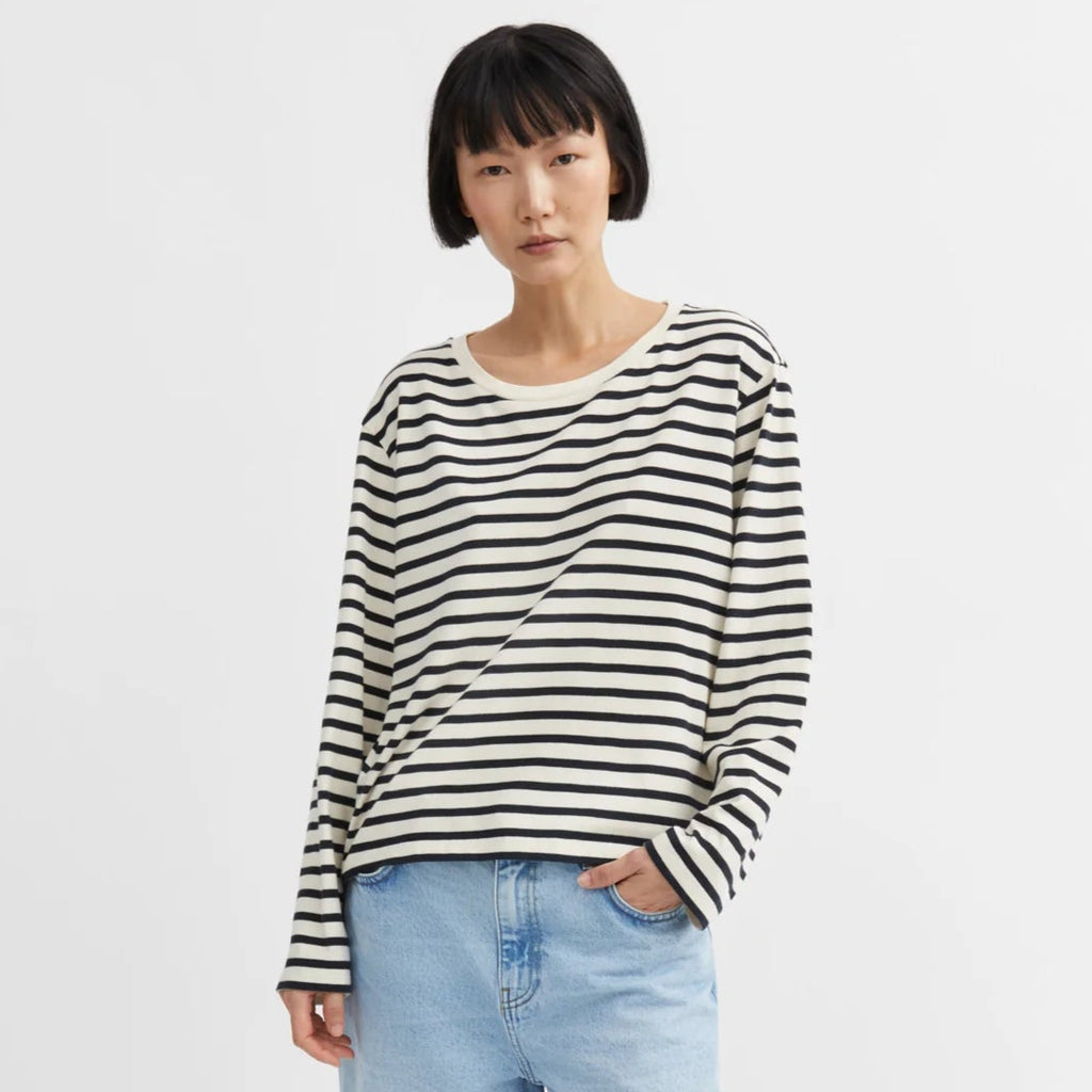 skall studio Loui Oversized Long Sleeve Top blouse cream navy organic cotton