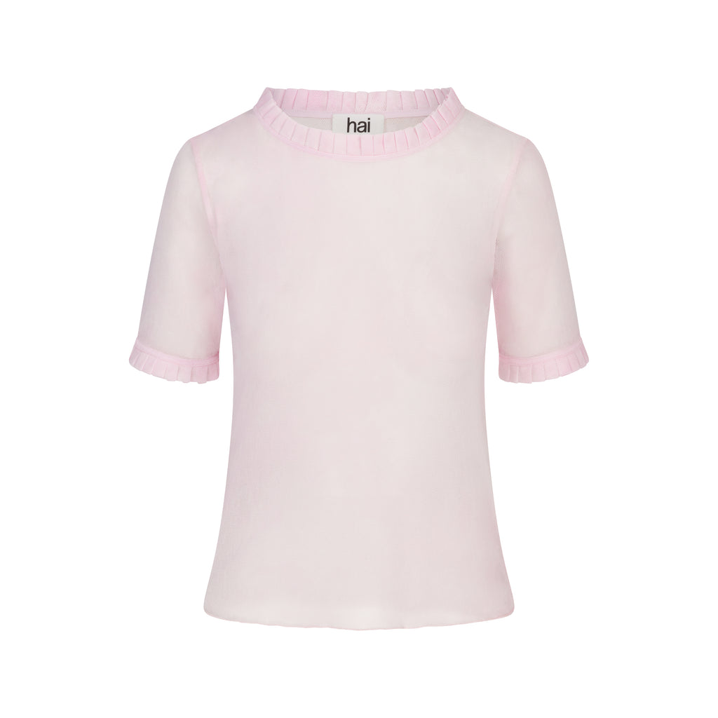 light pink see through mesh Mila tshirt top with ruffles by home of hai