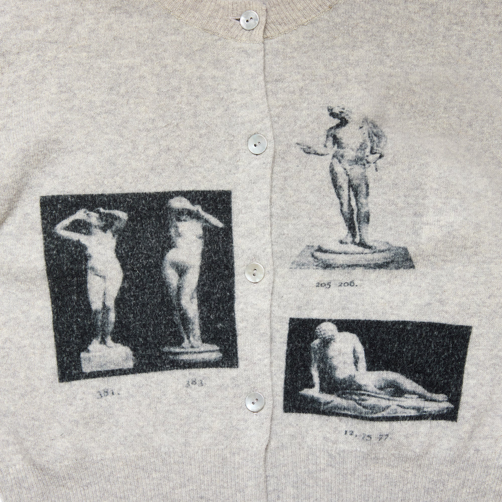 HADES Narcissus Cardigan Slate and Black printed with Greek mythology statues Narcissus Ariadne Venus de Milo as worn by Paul Mescal Gladiator