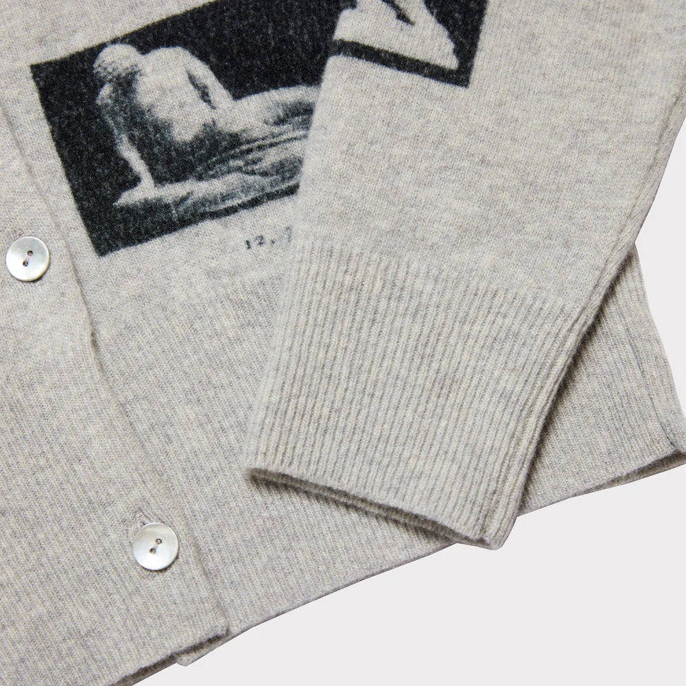 HADES Narcissus Cardigan Slate and Black printed with Greek mythology statues Narcissus Ariadne Venus de Milo as worn by Paul Mescal Gladiator