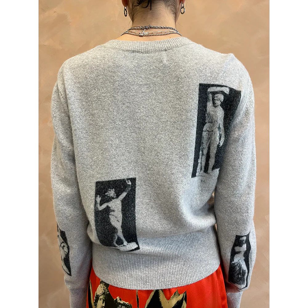 HADES Narcissus Cardigan Slate and Black printed with Greek mythology statues Narcissus Ariadne Venus de Milo as worn by Paul Mescal Gladiator