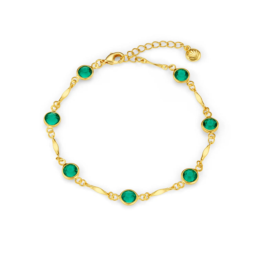 Emerald & Bar Link Chain Bracelet gold green orelia