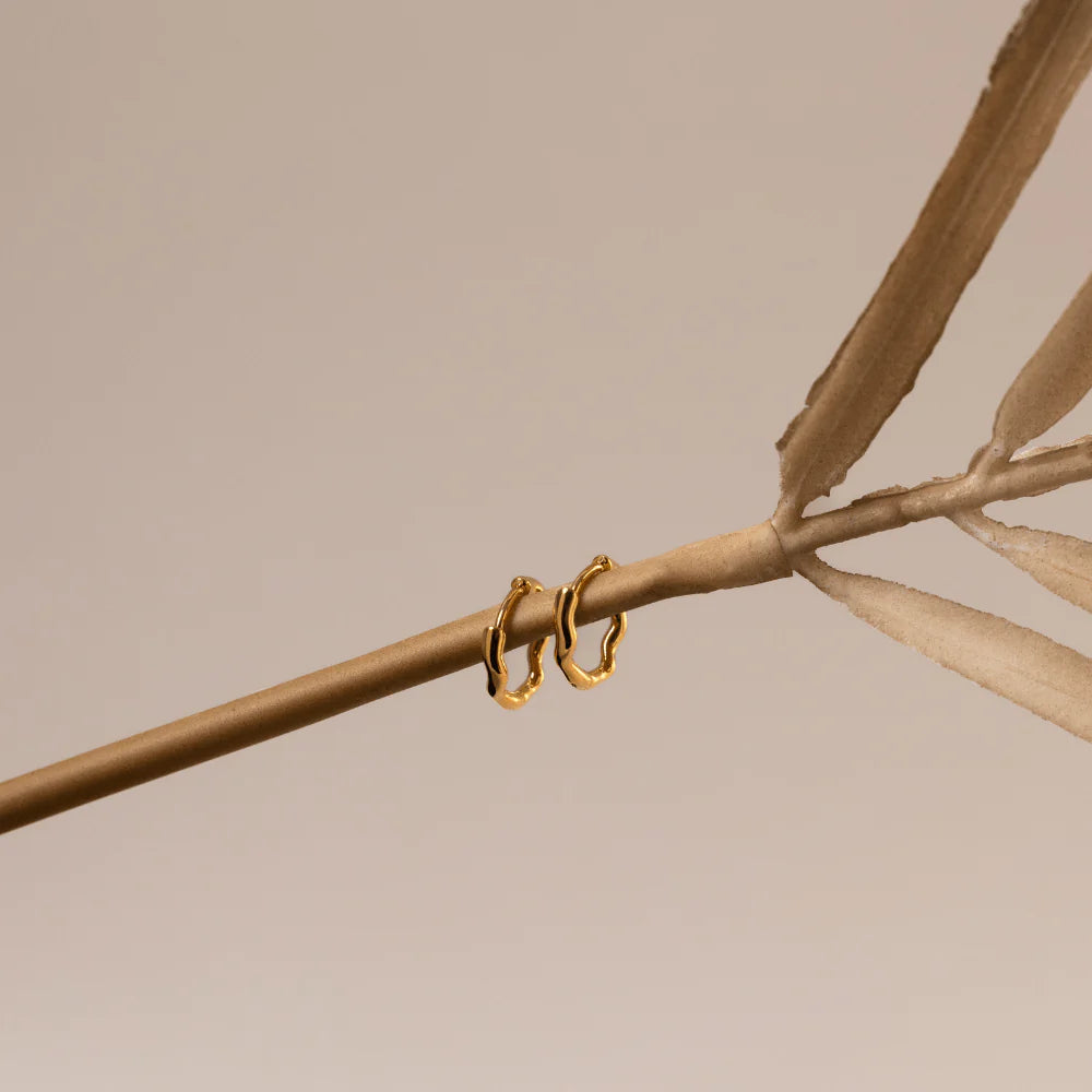 ORELIA Organic Round Wave Huggie Hoop Earrings GOLD