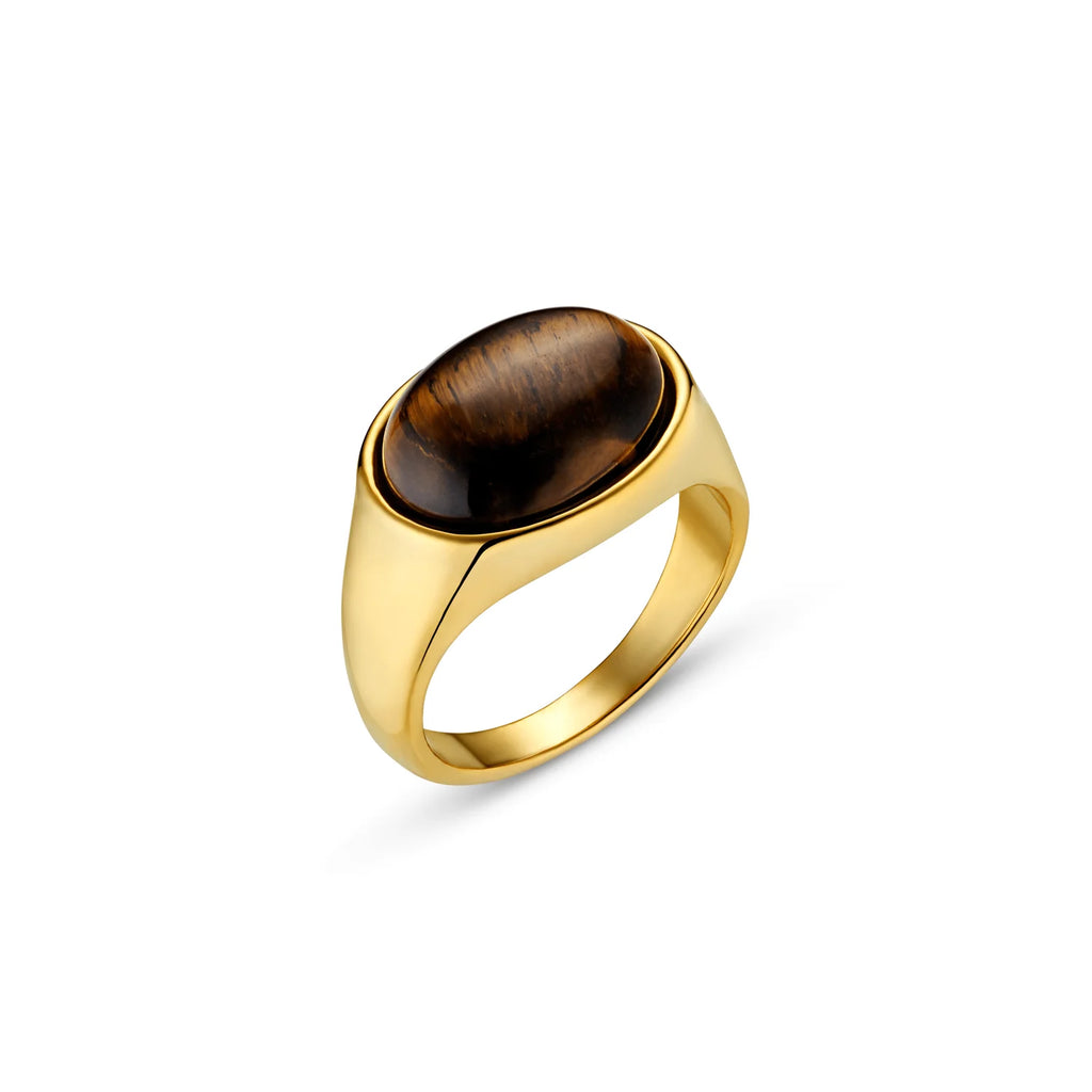 orelia Semi-Precious Tiger's Eye Statement Ring Gold