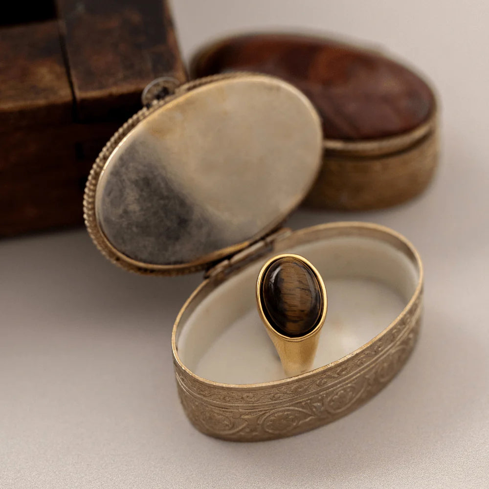 orelia Semi-Precious Tiger's Eye Statement Ring Gold