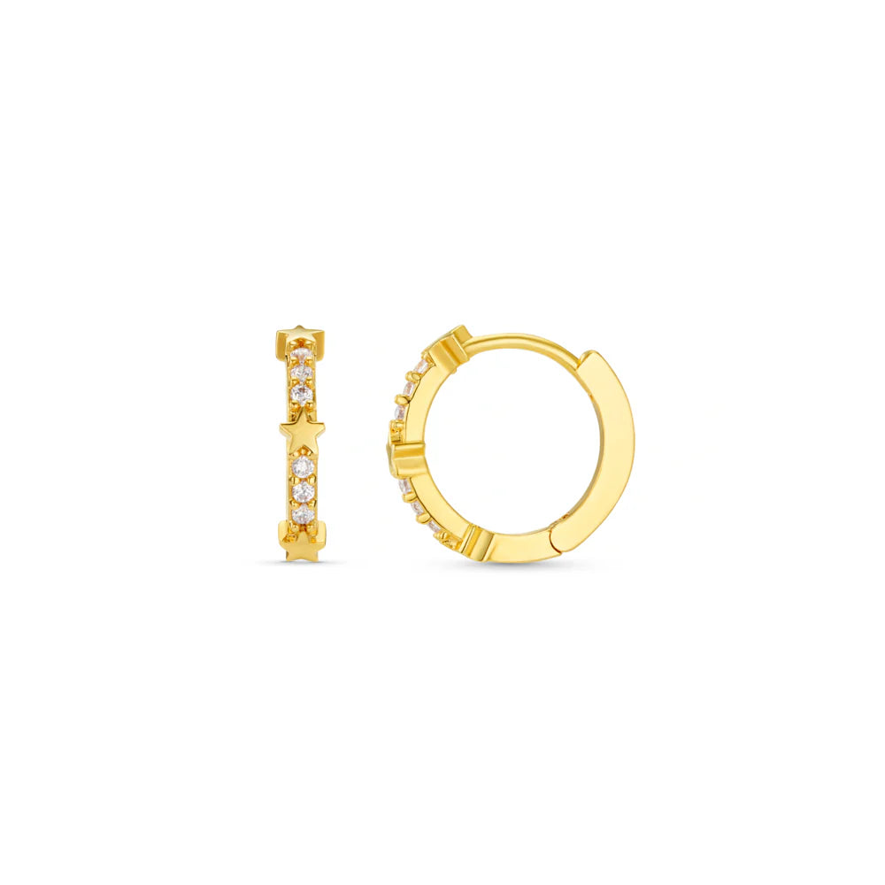 orelia Fine Pavé & Star Stationed Huggie Hoop Earrings Gold