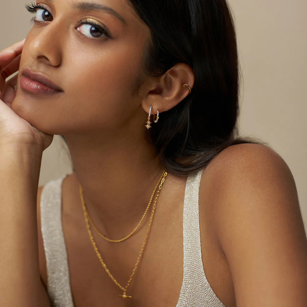 orelia Fine Pavé & Star Stationed Huggie Hoop Earrings Gold