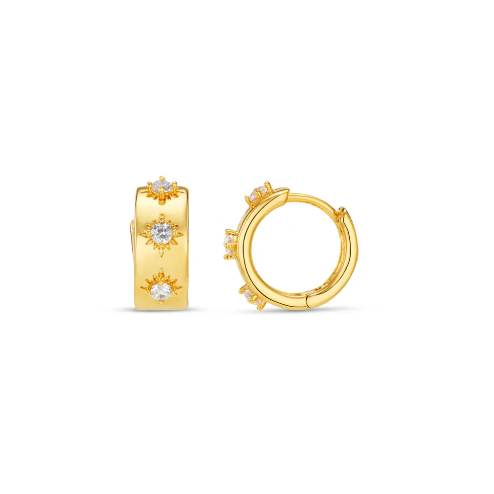 orelia Starburst Embellished Huggie thick chunky Hoop Earrings Gold