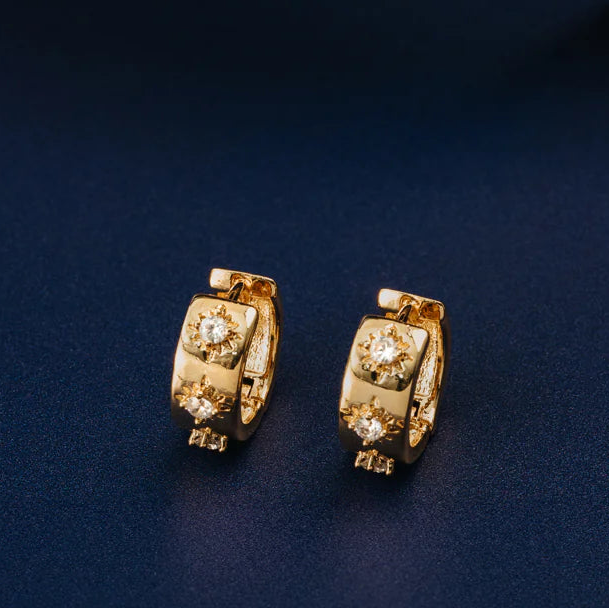 orelia Starburst Embellished Huggie thick chunky Hoop Earrings Gold
