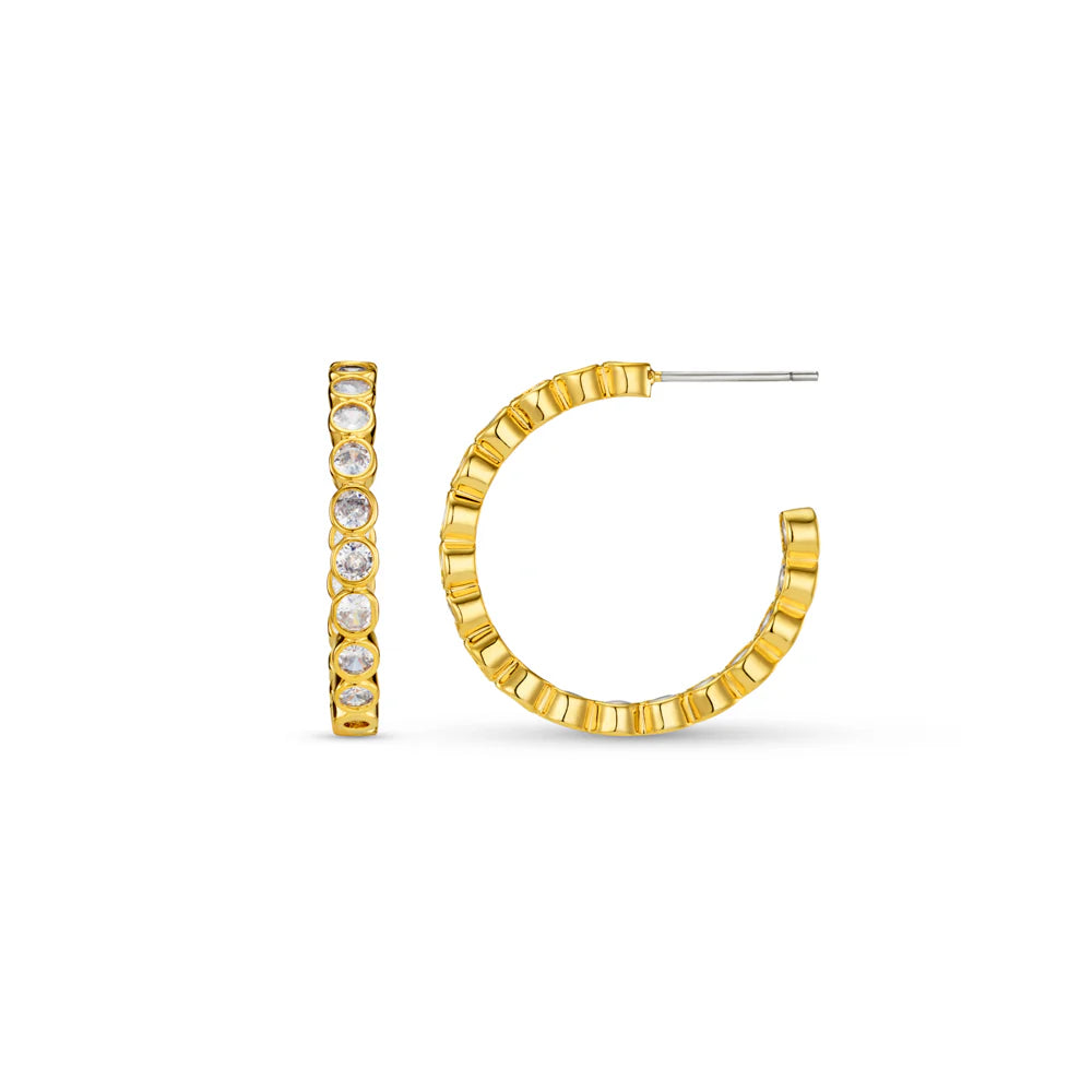 orelia Crystal Tennis Mid-Size Hoop Earrings Gold