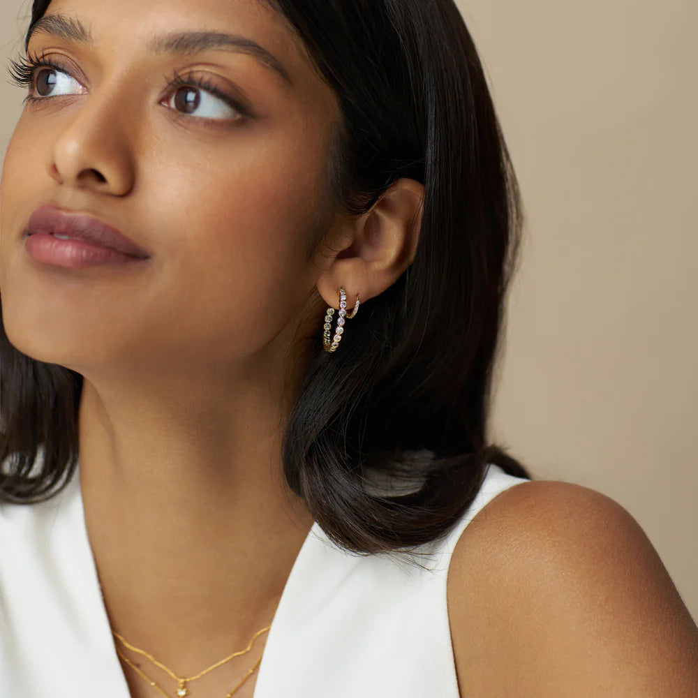 orelia Crystal Tennis Mid-Size Hoop Earrings Gold