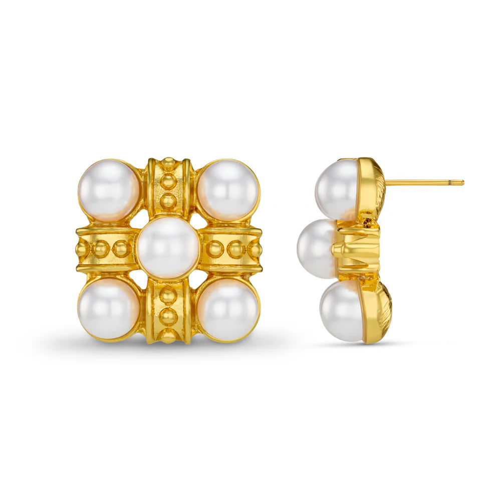 ORELIA Statement Cross & Pearl Stud Earrings GOLD