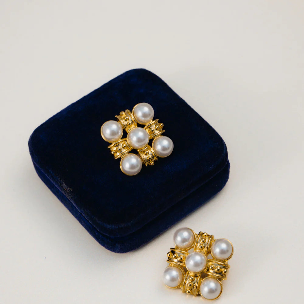 ORELIA Statement Cross & Pearl Stud Earrings GOLD