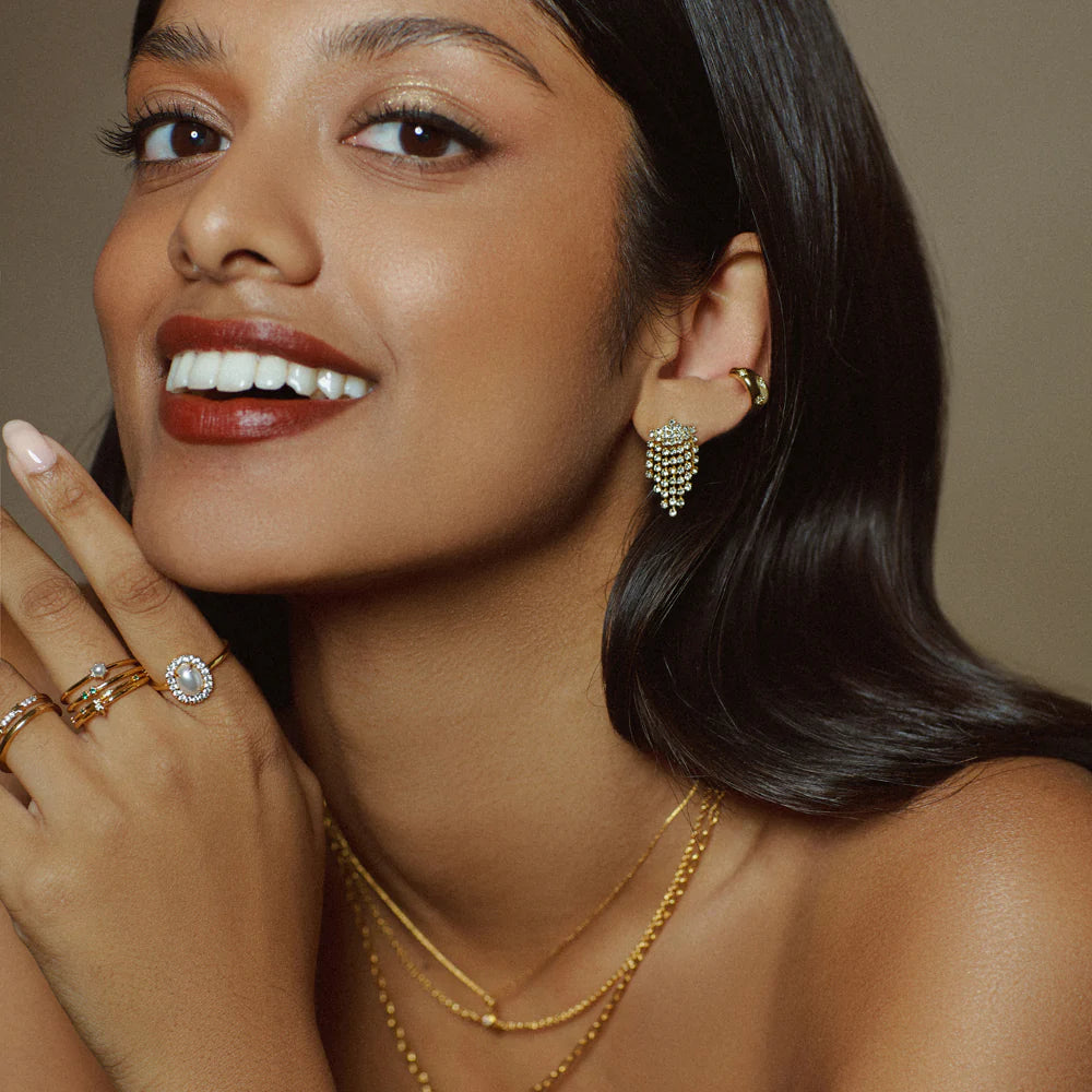 orelia Mini Waterfall Cupchain crystal fringe drop Earrings gold