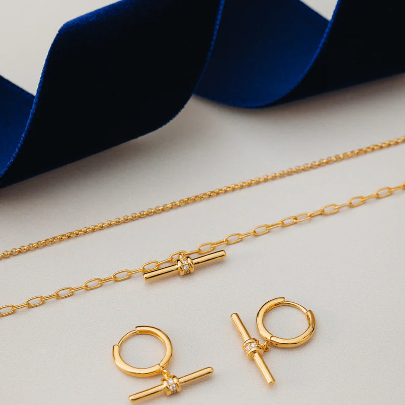 ORELIA Crystal Detail T-Bar Hoop Earrings Gold