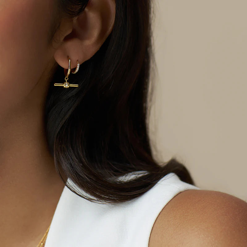 ORELIA Crystal Detail T-Bar Hoop Earrings Gold