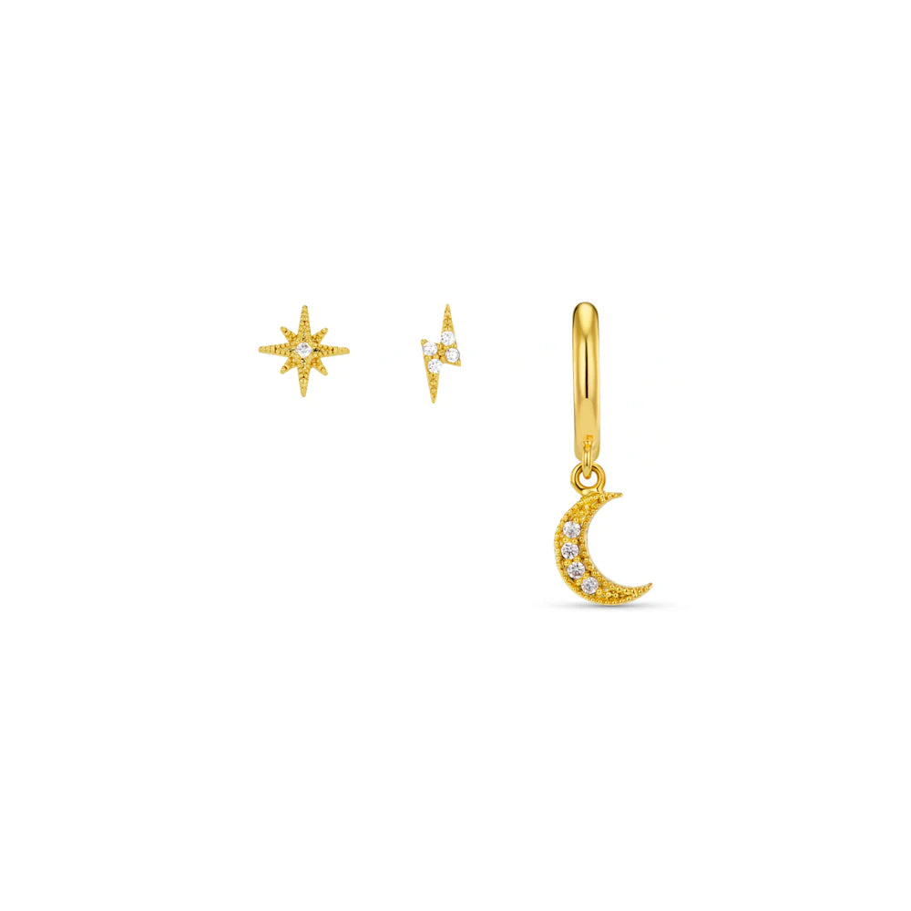 orelia star Lightning & Moon Single Ear Stacking Set Gold