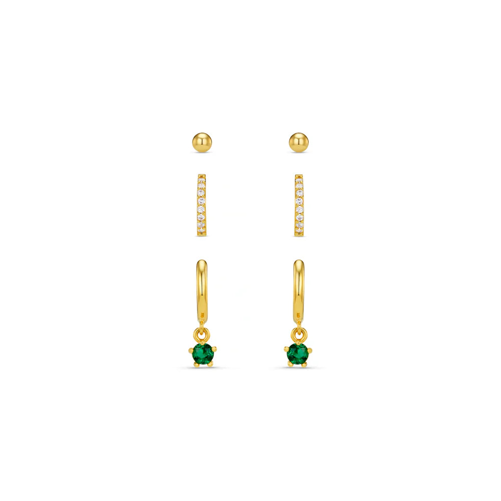 orelia Pavé Hoop & Emerald Drop Ear Stacking Set Gold