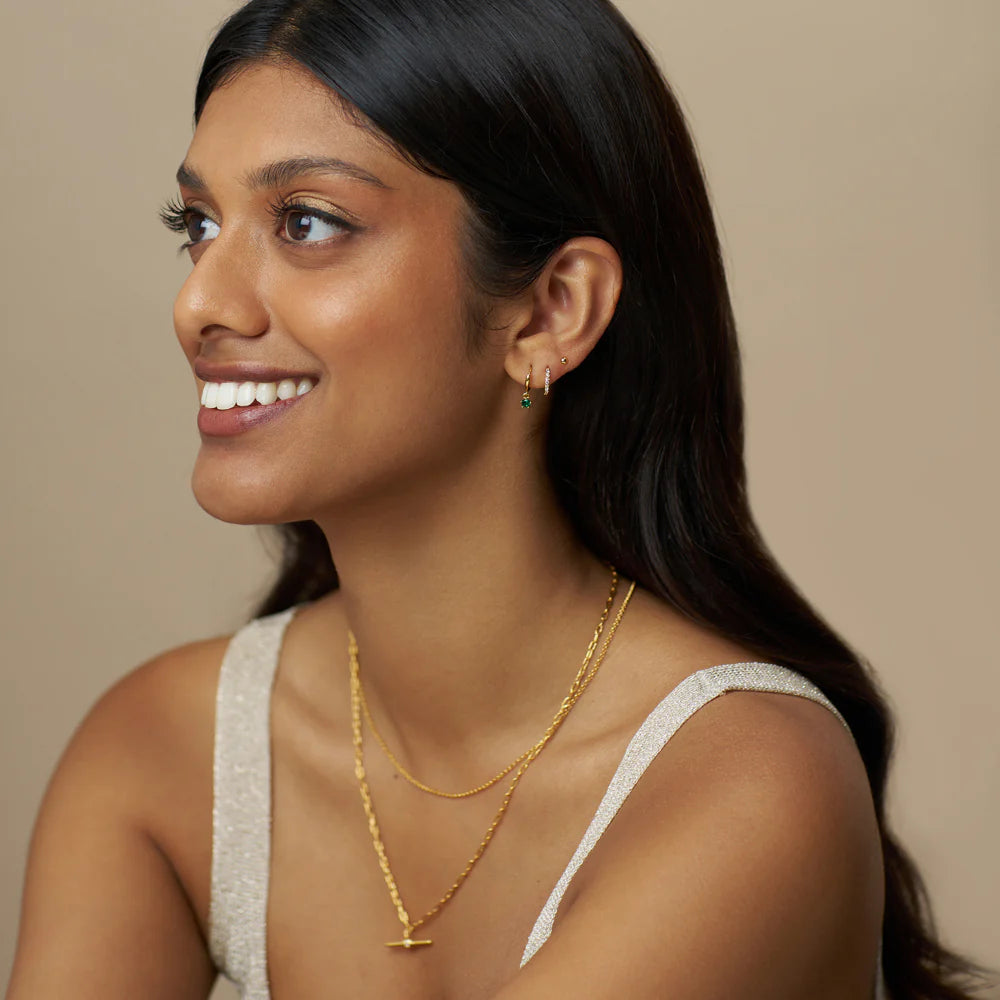 orelia Pavé Hoop & Emerald Drop Ear Stacking Set Gold