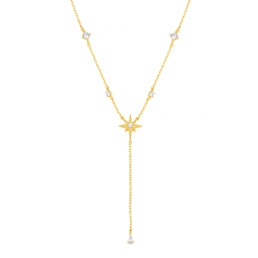 Orelia Crystal & Starburst Fine Lariat Necklace Gold