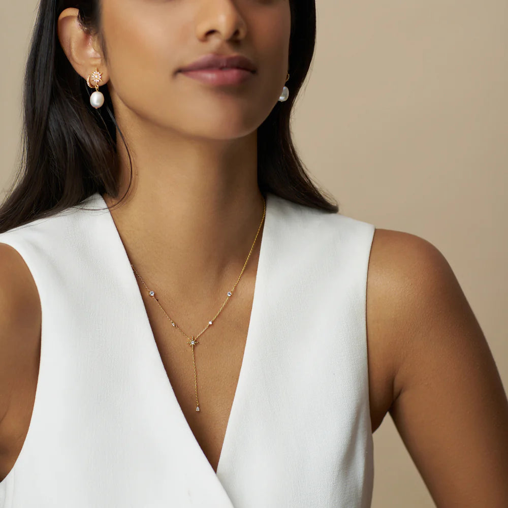 Orelia Crystal & Starburst Fine Lariat Necklace Gold