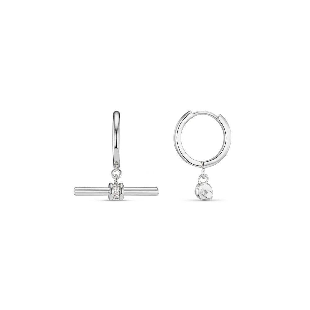 Orelia Crystal Detail T-Bar Hoop Earrings Silver