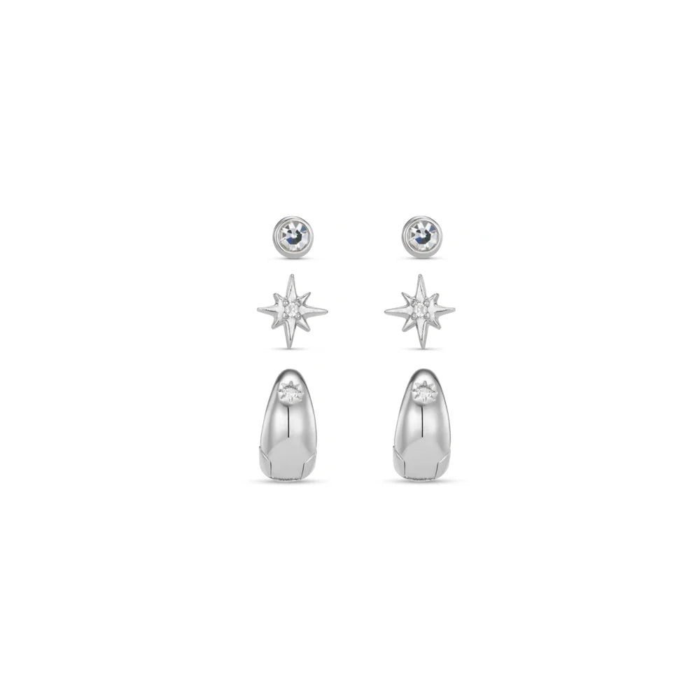 orelia Starburst Tiny Taper Ear Stacking Set Silver