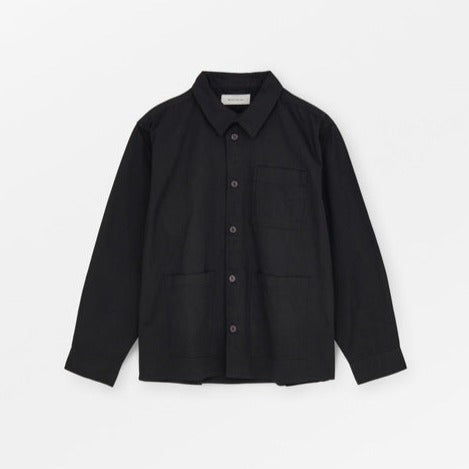 black cotton twill O'Keefe shirt jacket shacket by Skall Studio