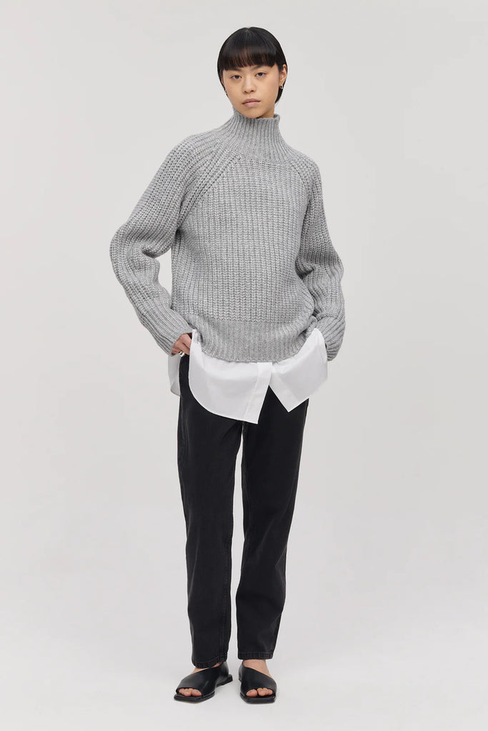 grey ribbed knitted Patsy turtleneck jumper by Jakke