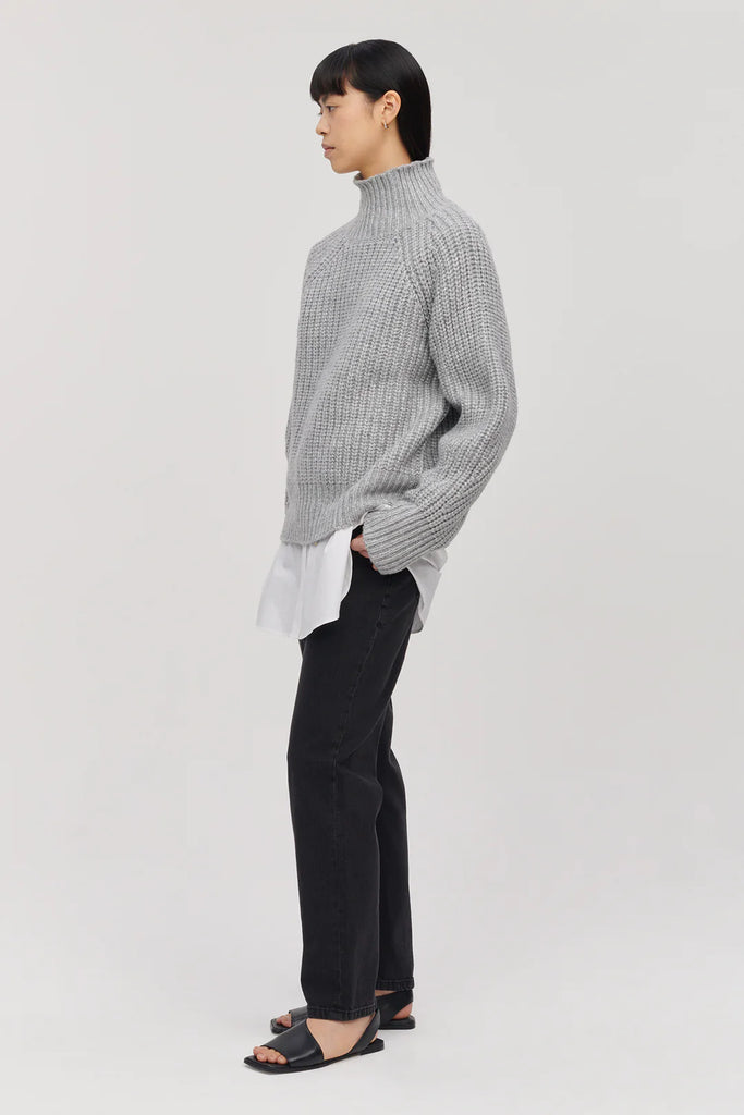 grey ribbed knitted Patsy turtleneck jumper by Jakke