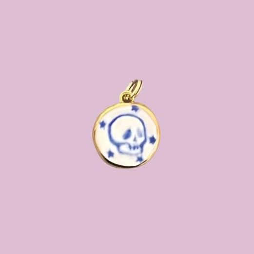 lucy mccall limited edition porcelain skull charm gold blue glaze