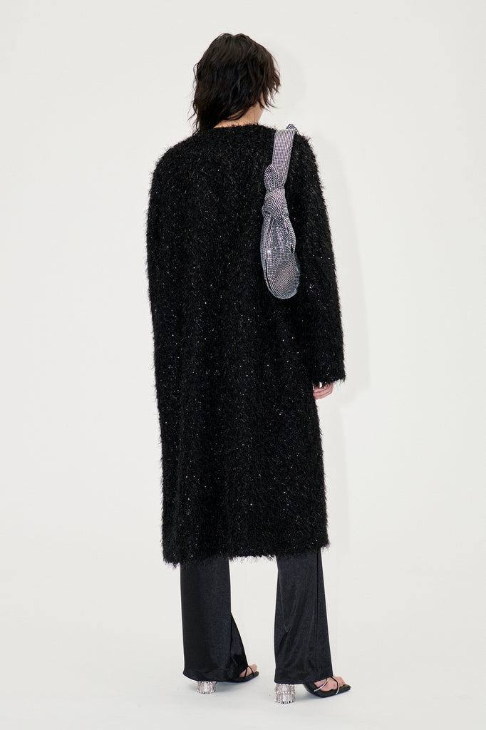 fluffy black mid length Alec opera coat by stine goya