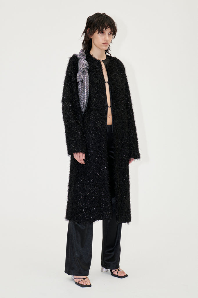 fluffy black mid length Alec opera coat by stine goya