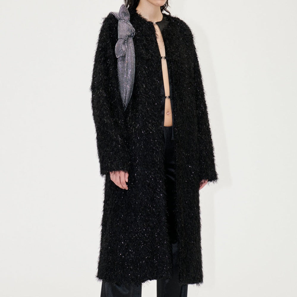 fluffy black mid length Alec opera coat by stine goya