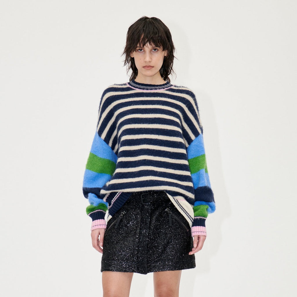 navy blue and white stripe slouchy shea jumper knit by stine goya
