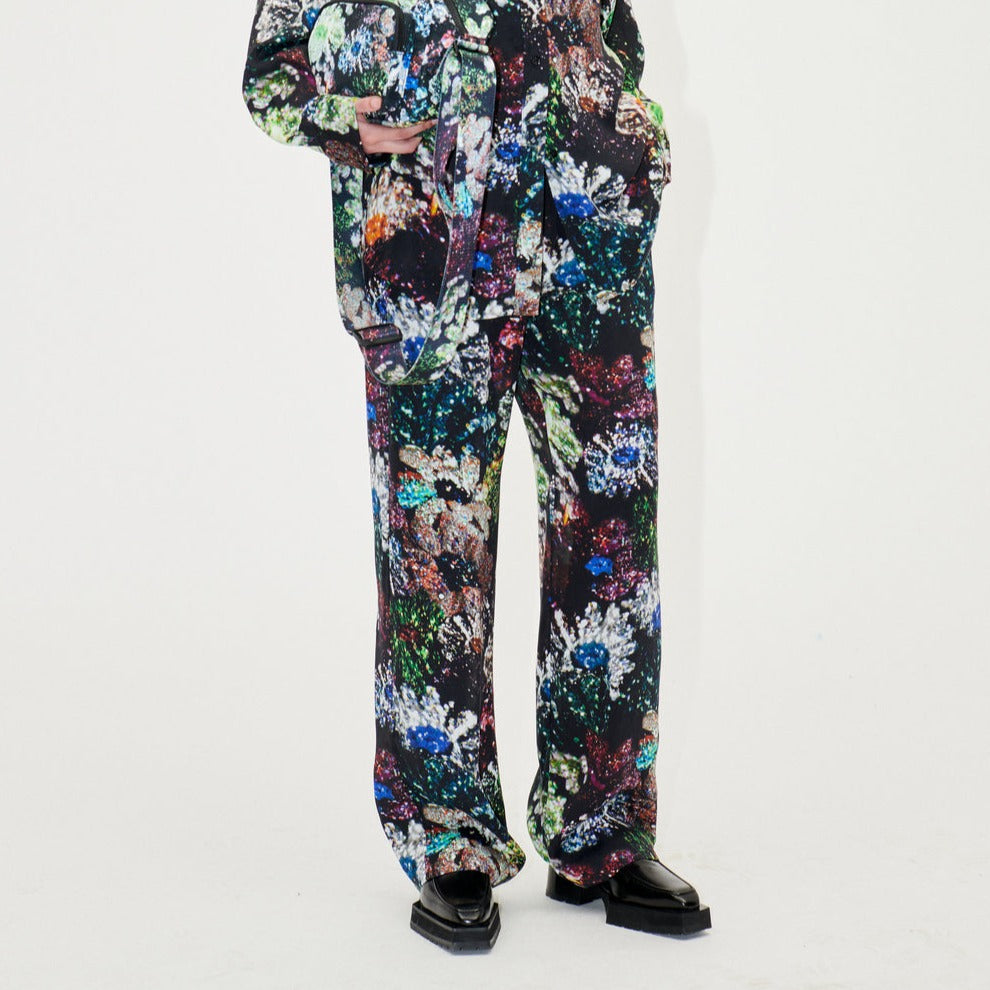 slouchy pull on fatou trousers with firework glitter bloom design by stine goya
