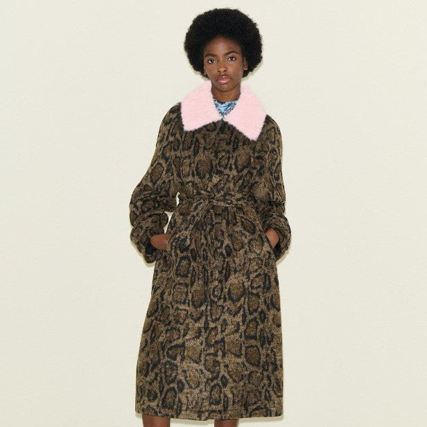 samdi CARRINGTON Leopard Print Coat Pink Collar