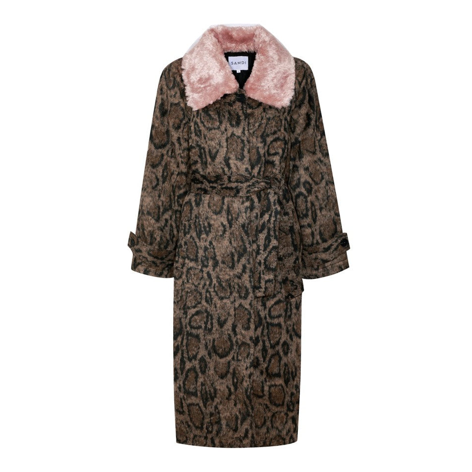 samdi CARRINGTON Leopard Print Coat Pink Collar