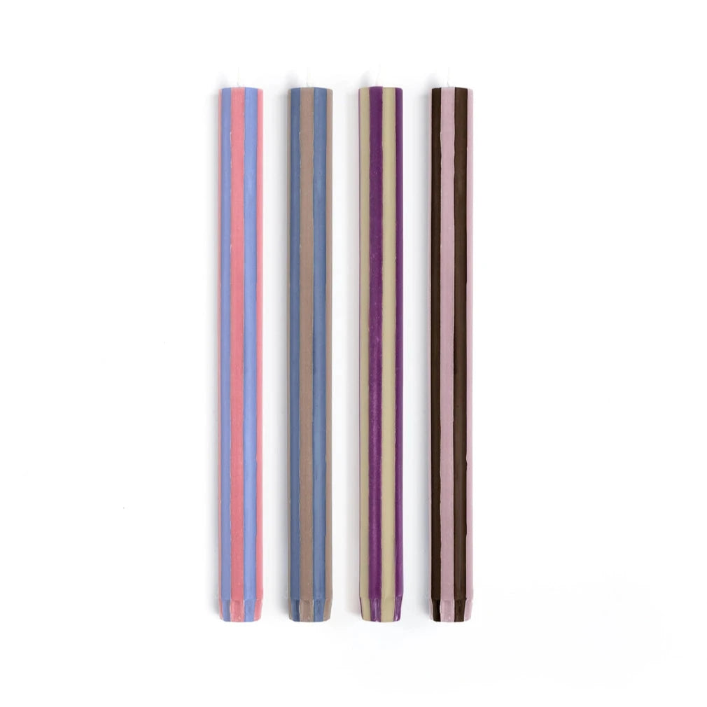 Yod & and co stripe dinner candles mixed set contrast colour stearin wax fairtrade