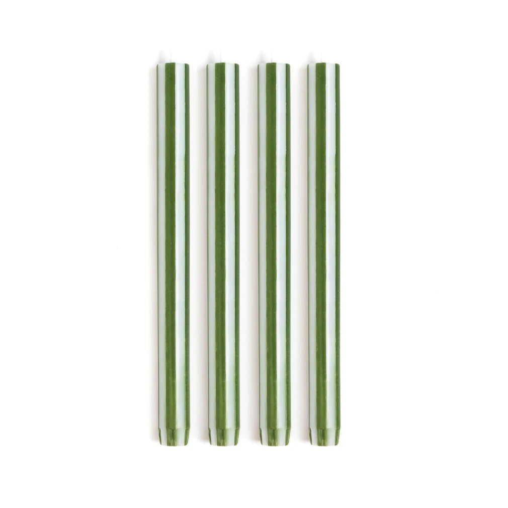 Yod & and co stripe dinner candles moss green white stearin wax fairtrade