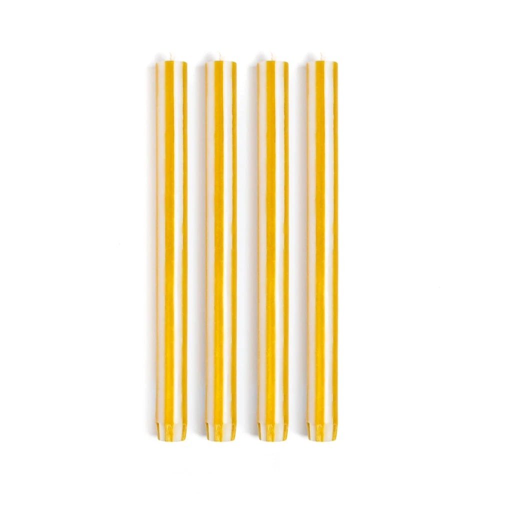 Yod & and co stripe dinner candles mustard yellow white stearin wax fairtrade