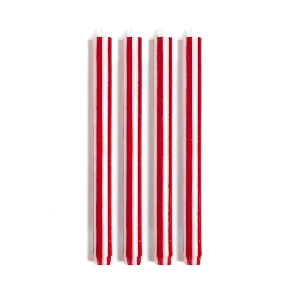 Yod & and co stripe dinner candles bright red white stearin wax fairtrade