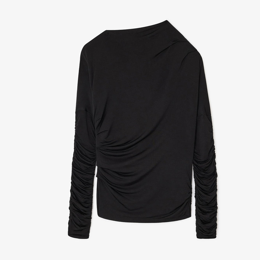 GANNI ruched long sleeve top black