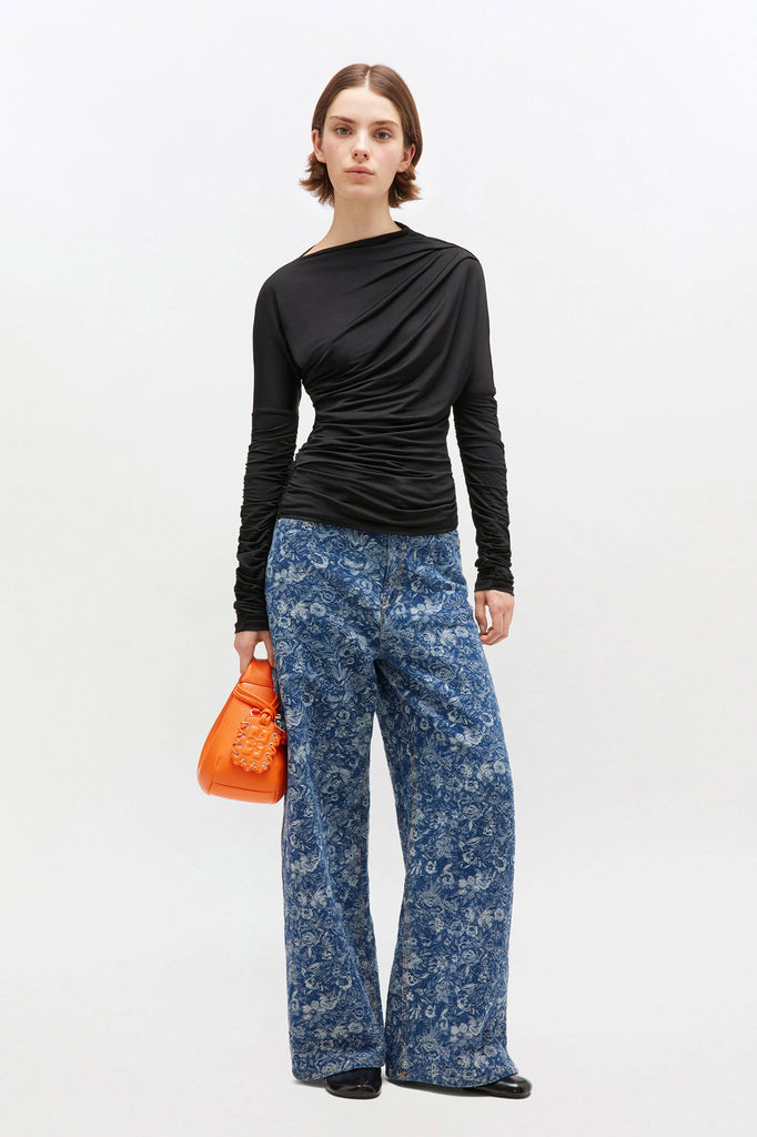 GANNI ruched long sleeve top black