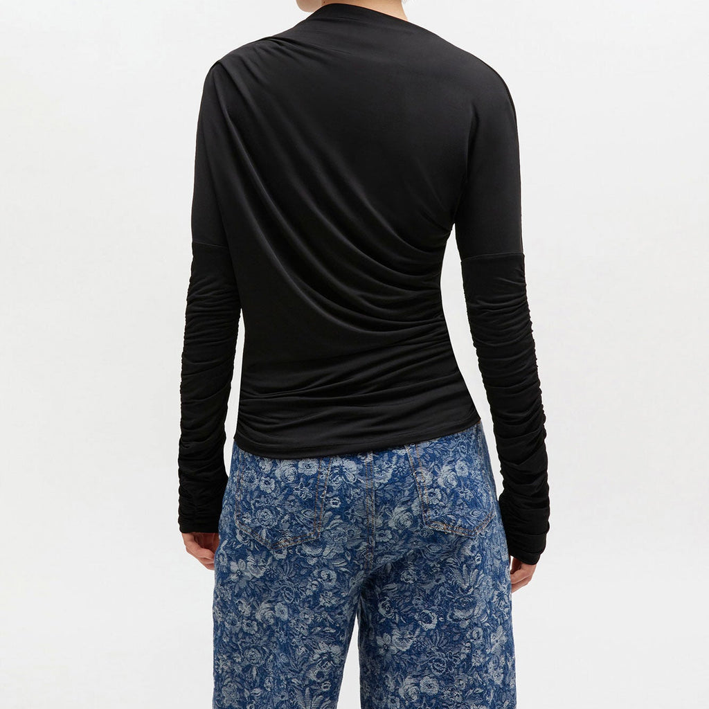 GANNI ruched long sleeve top black
