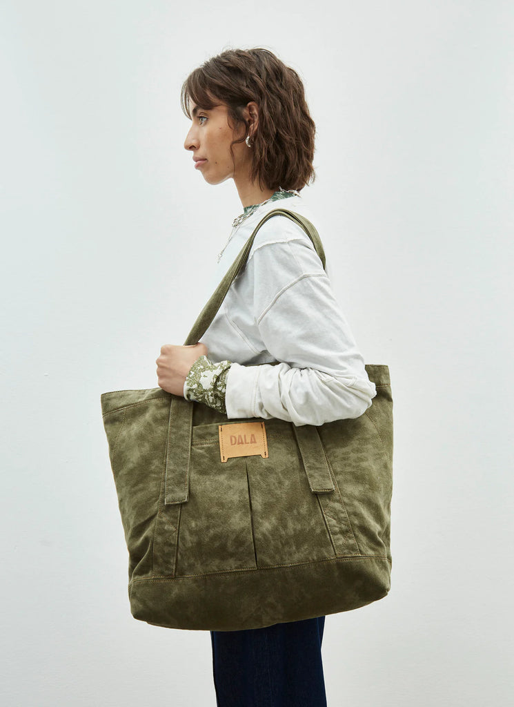 large every day shopper tote bag in moss green print by DALA